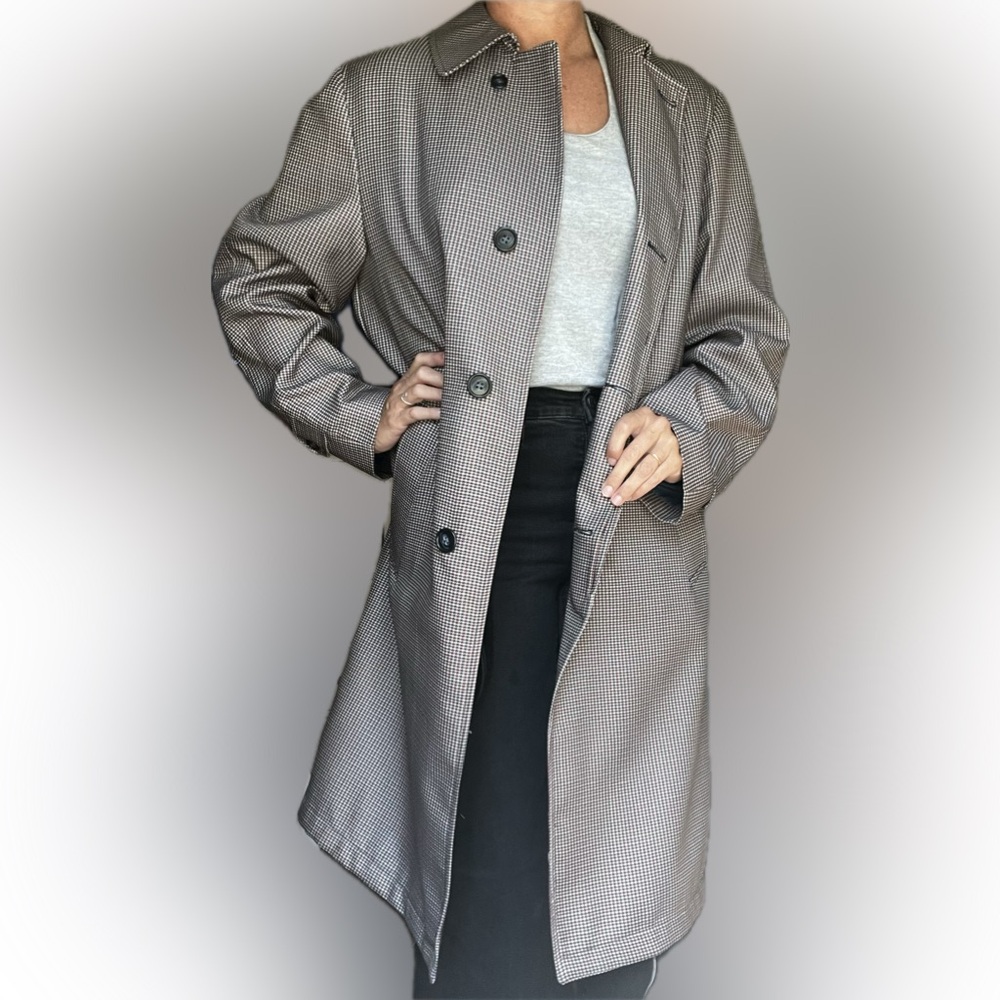 Sears Vintage Houndstooth oversized Trench Coat Longline Overcoat size‎ XL